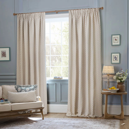 Hutton Jacquard Pencil Pleat Curtains - Linen