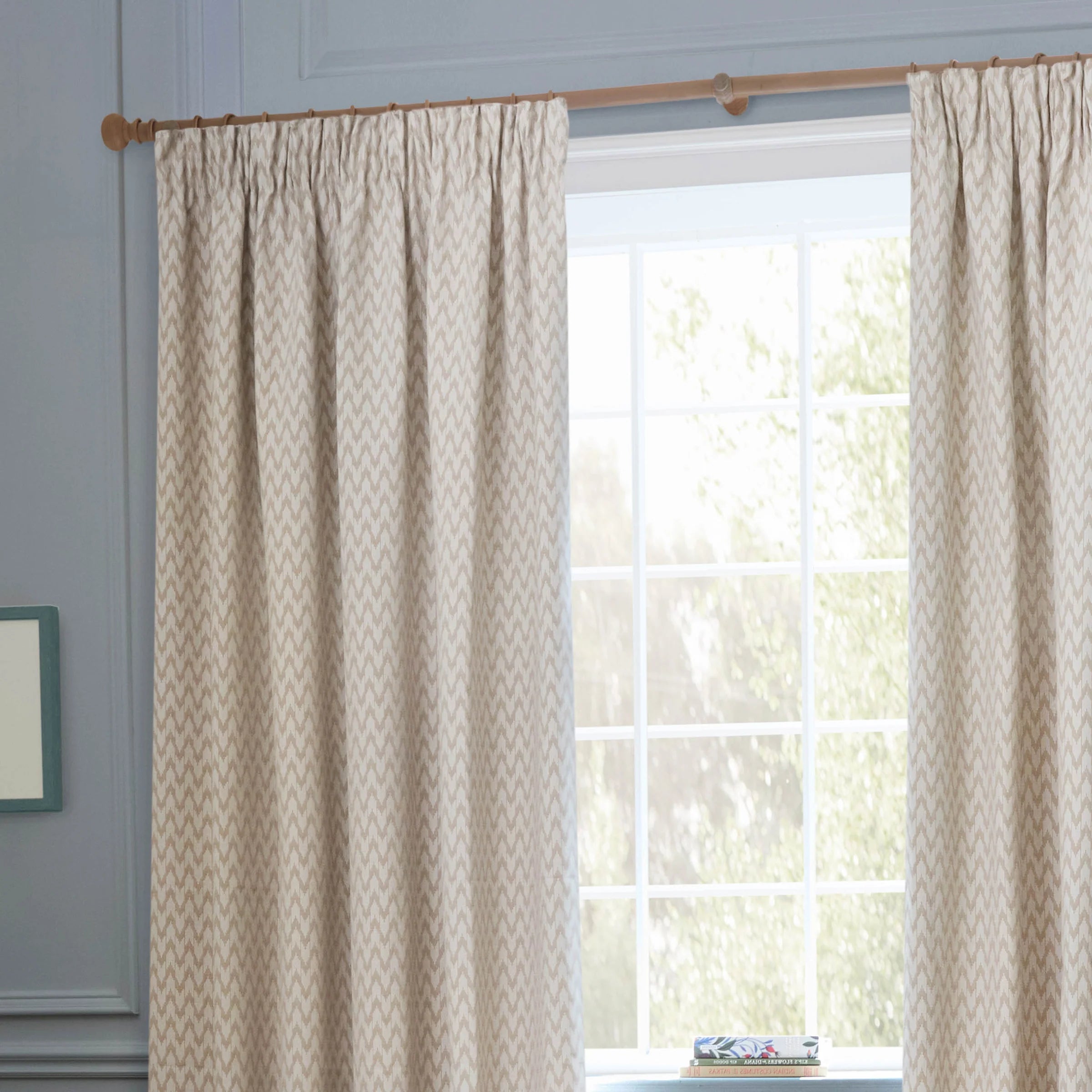Hutton Jacquard Pencil Pleat Curtains - Linen