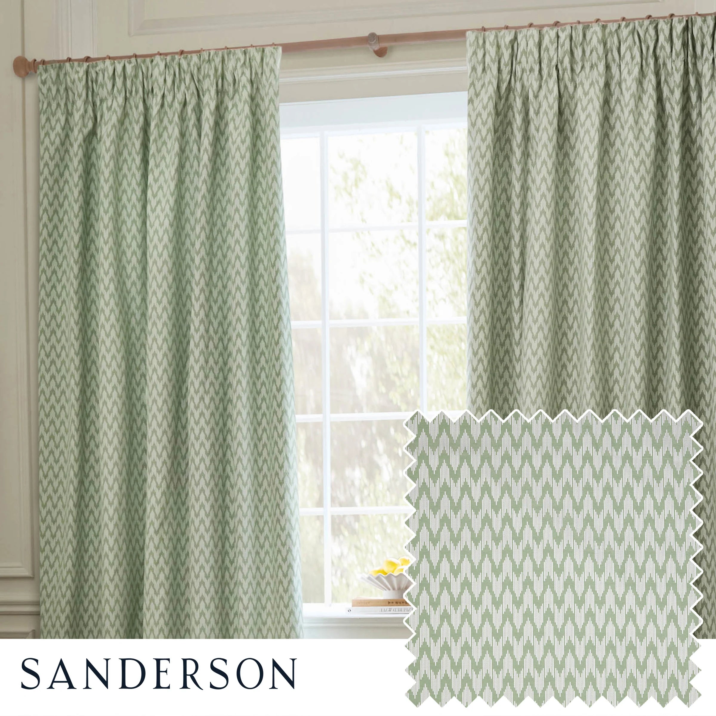 Hutton Jacquard Pencil Pleat Curtains - Sage
