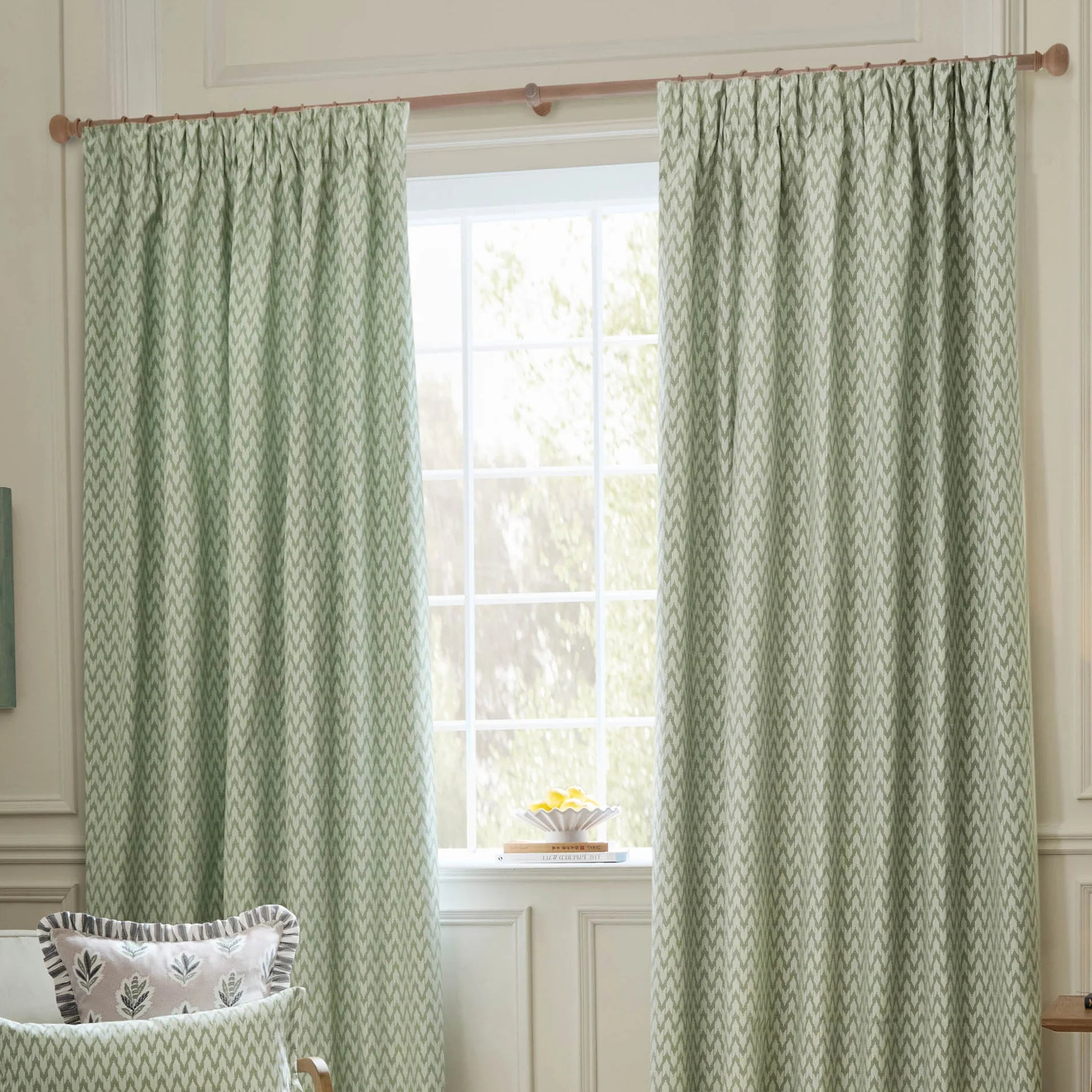 Hutton Jacquard Pencil Pleat Curtains - Sage