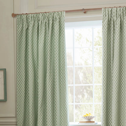 Hutton Jacquard Pencil Pleat Curtains - Sage