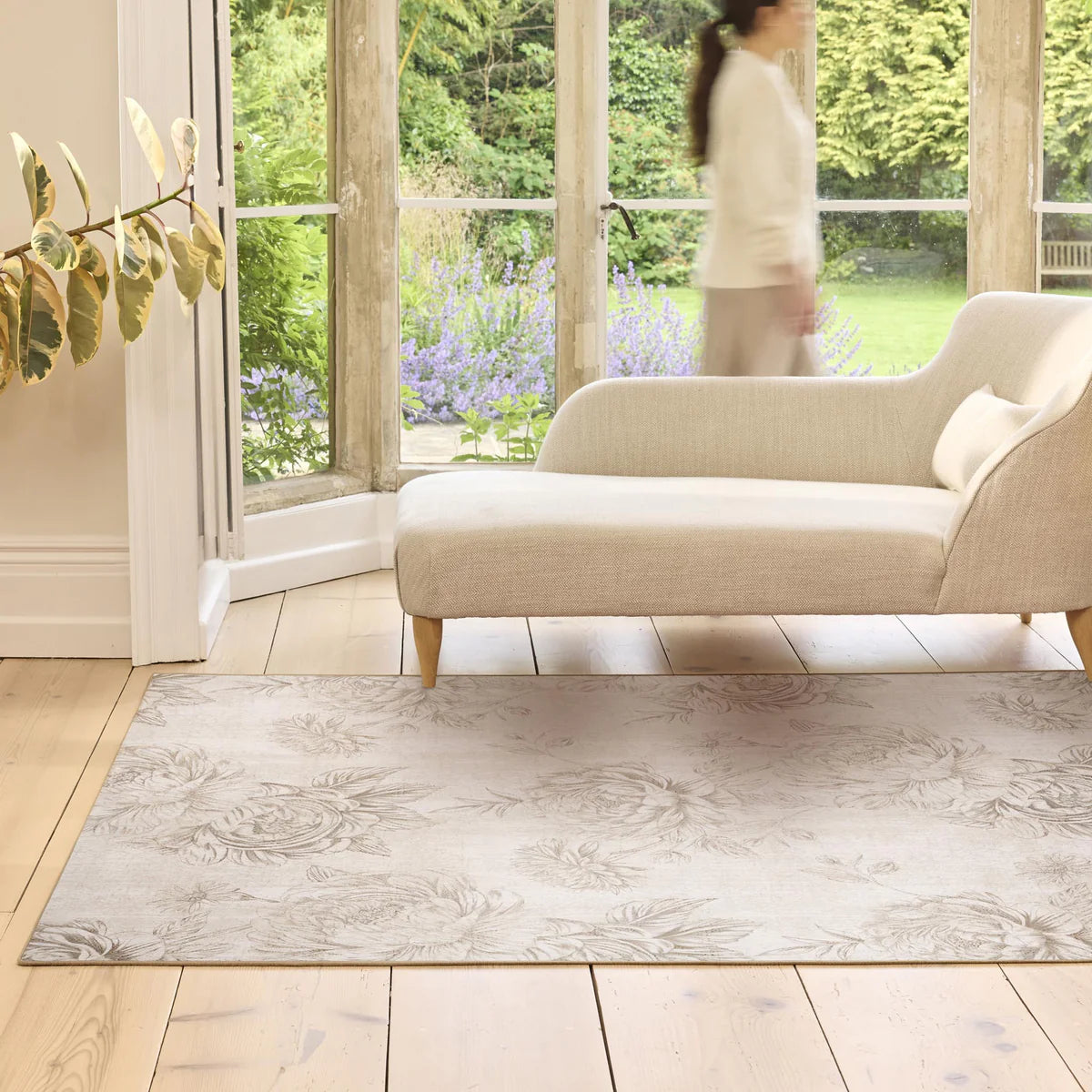 Eco-Washable Rug - Floral Beige