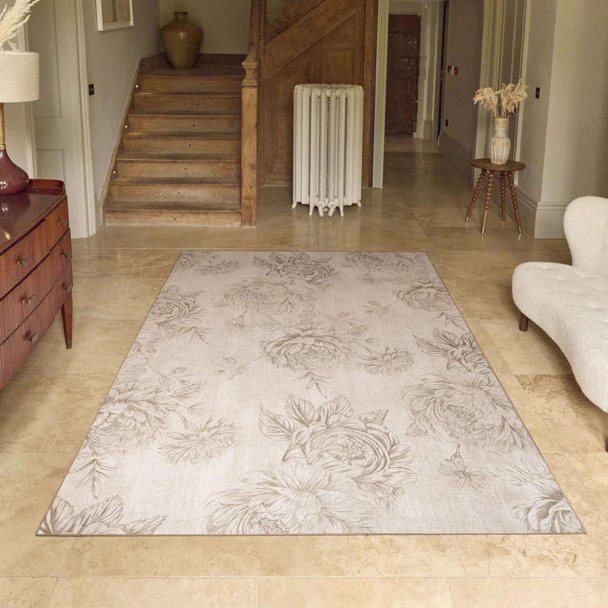Eco-Washable Rug - Floral Beige