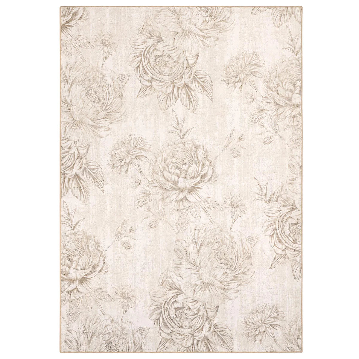 Eco-Washable Rug - Floral Beige