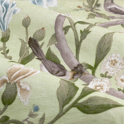 Porcelain Garden Printed Chenille Pencil Pleat Curtains - Sage