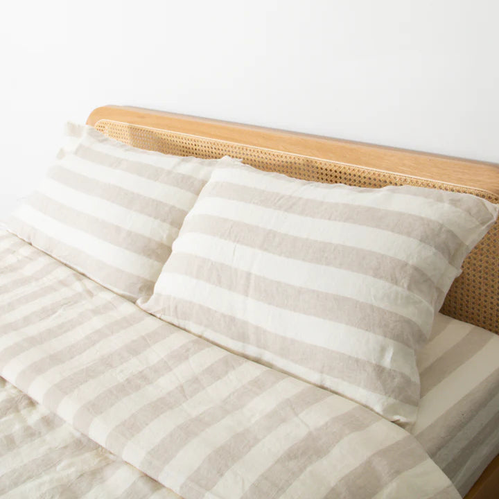 Cream Stripes Pair Of 100% Linen Pillowcases