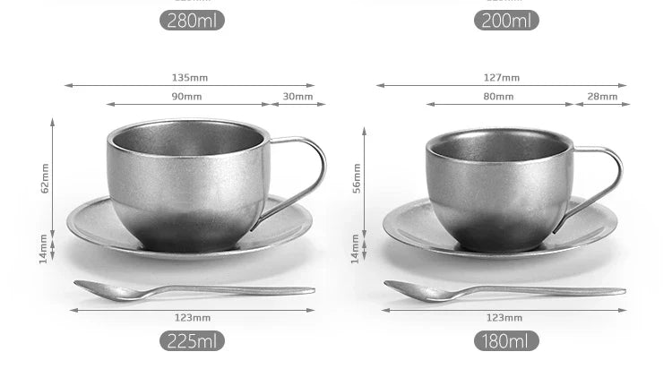 Stainless Steel Coffee Cup With Matching Saucer & Spoon