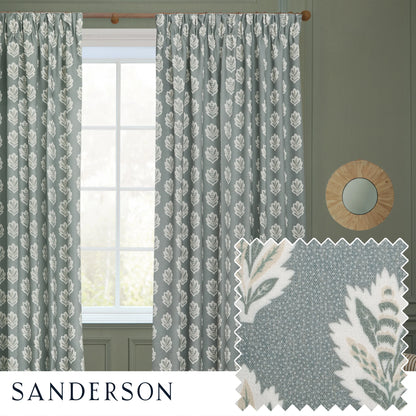 Sessile Leaf Motif Pencil Pleat Curtains - Delph Blue
