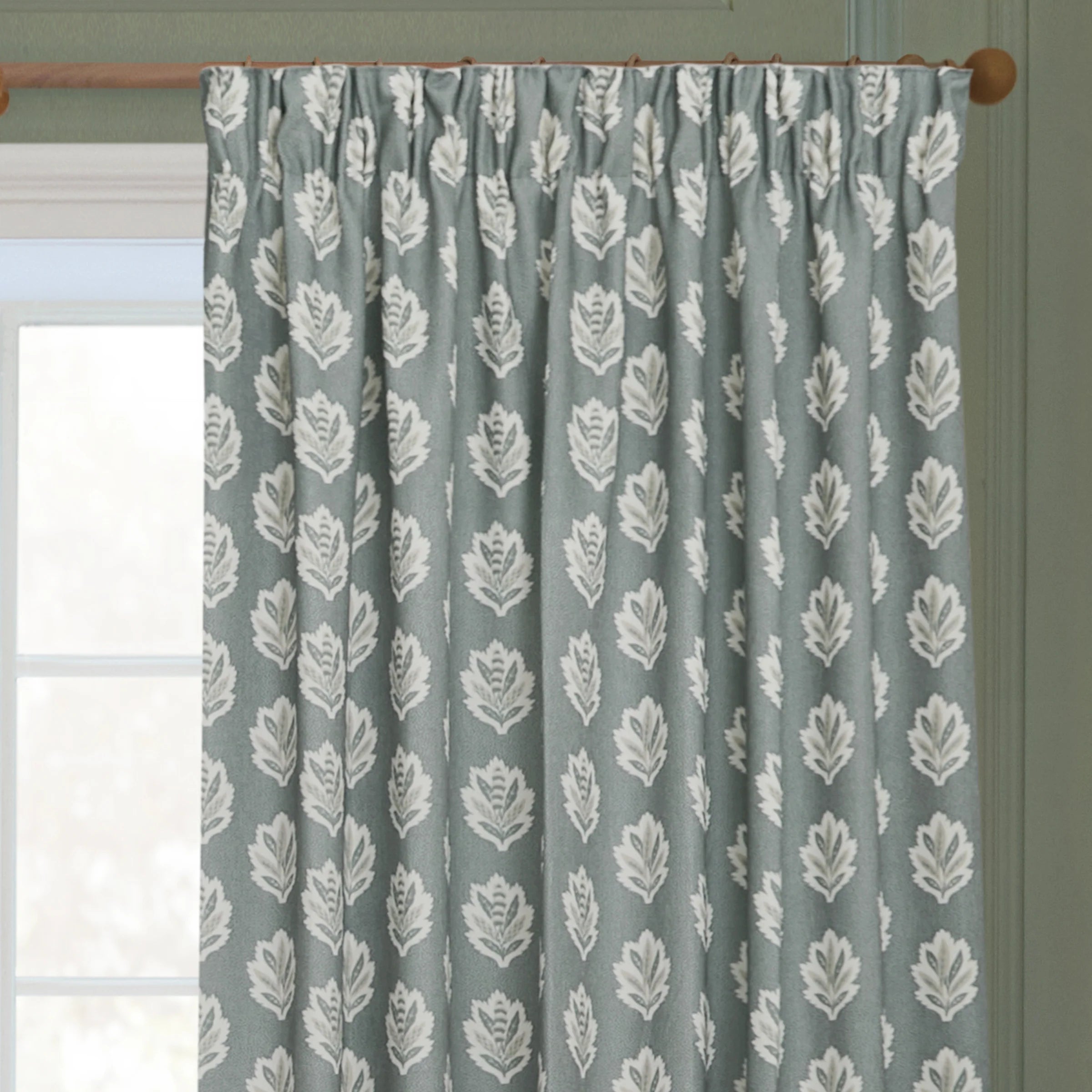 Sessile Leaf Motif Pencil Pleat Curtains - Delph Blue