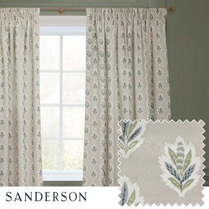 Sessile Leaf Motif Pencil Pleat Curtains - Flax