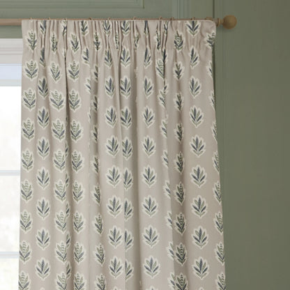 Sessile Leaf Motif Pencil Pleat Curtains - Flax