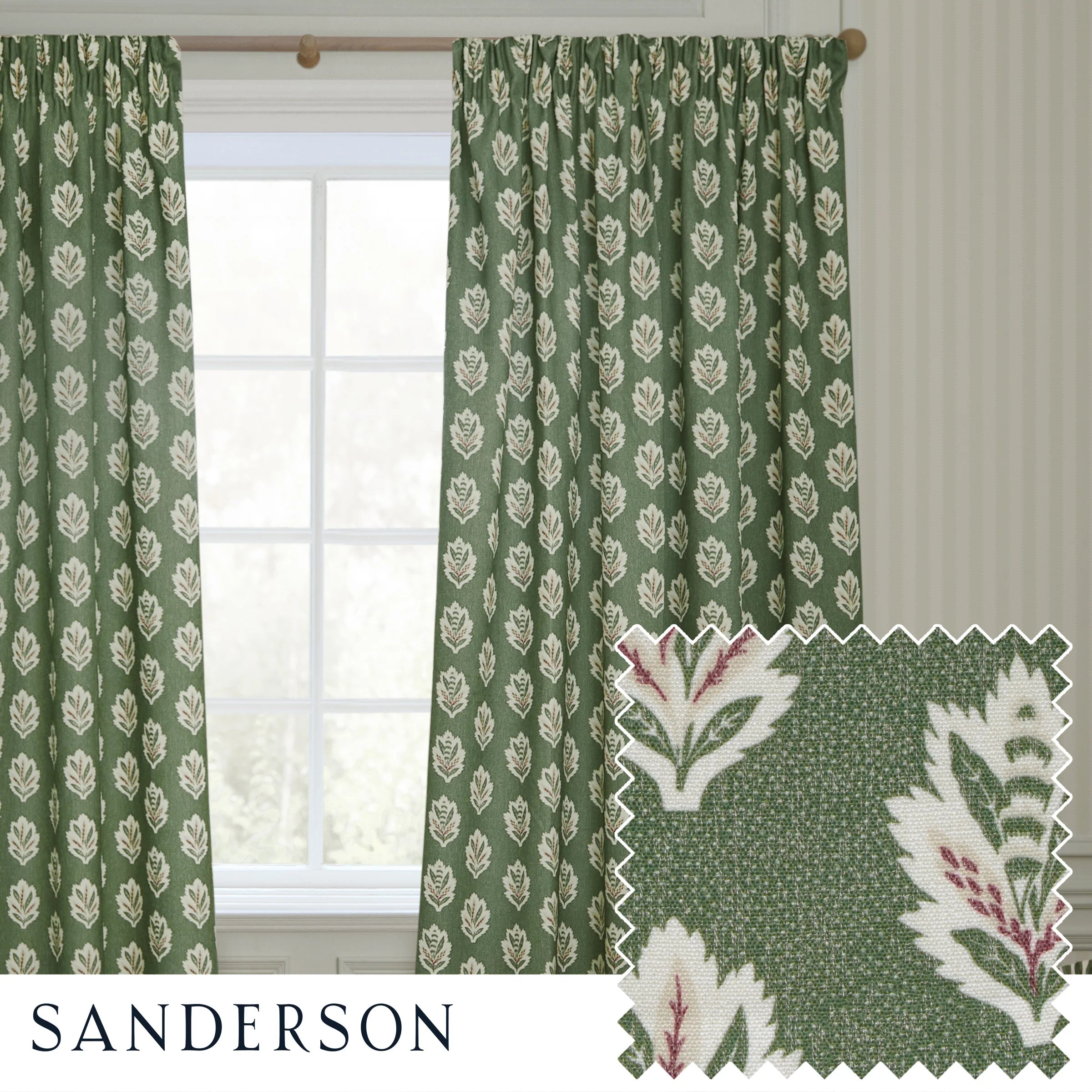 Sessile Leaf Motif Pencil Pleat Curtains - Leaf