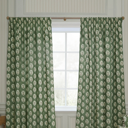 Sessile Leaf Motif Pencil Pleat Curtains - Leaf