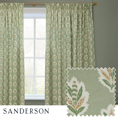 Sessile Leaf Motif Pencil Pleat Curtains - Sage