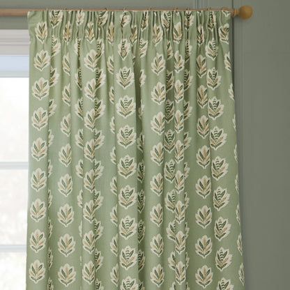 Sessile Leaf Motif Pencil Pleat Curtains - Sage