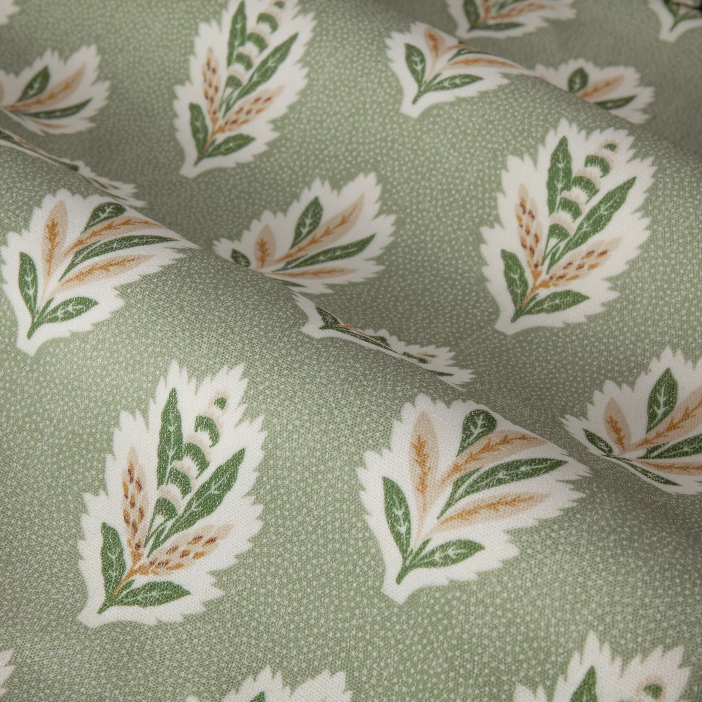 Sessile Leaf Motif Pencil Pleat Curtains - Sage