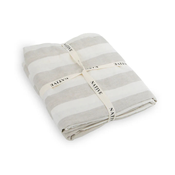 100% Natural Linen Duvet Cover - Cream Stripes