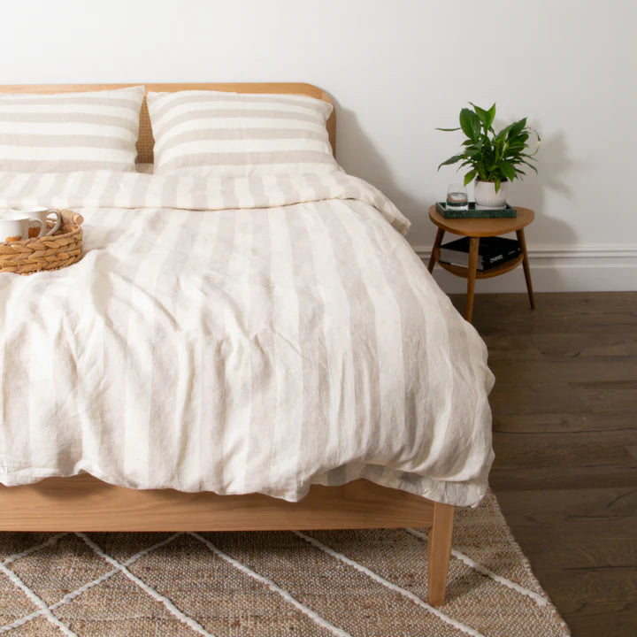 100% Natural Linen Duvet Cover - Cream Stripes