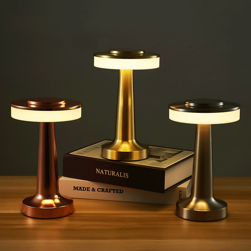 {CLEARANCE SALE} Modern Cordless Flat Top Mushroom Lamp - Gold