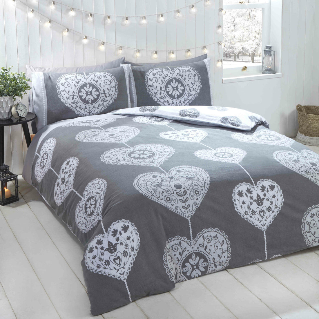 Set copripiumino in cotone spazzolato con motivo a cuore scandinavo