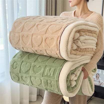 Luxury Fleece Love Heart Thick Blanket