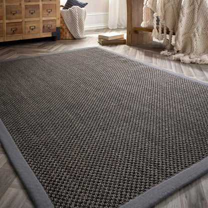 Tappeto Origins Sisal - Grigio scuro con bordo grigio