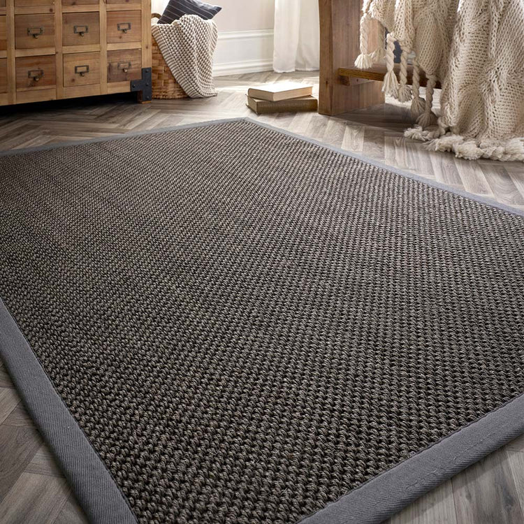 Tappeto Origins Sisal - Grigio scuro con bordo grigio