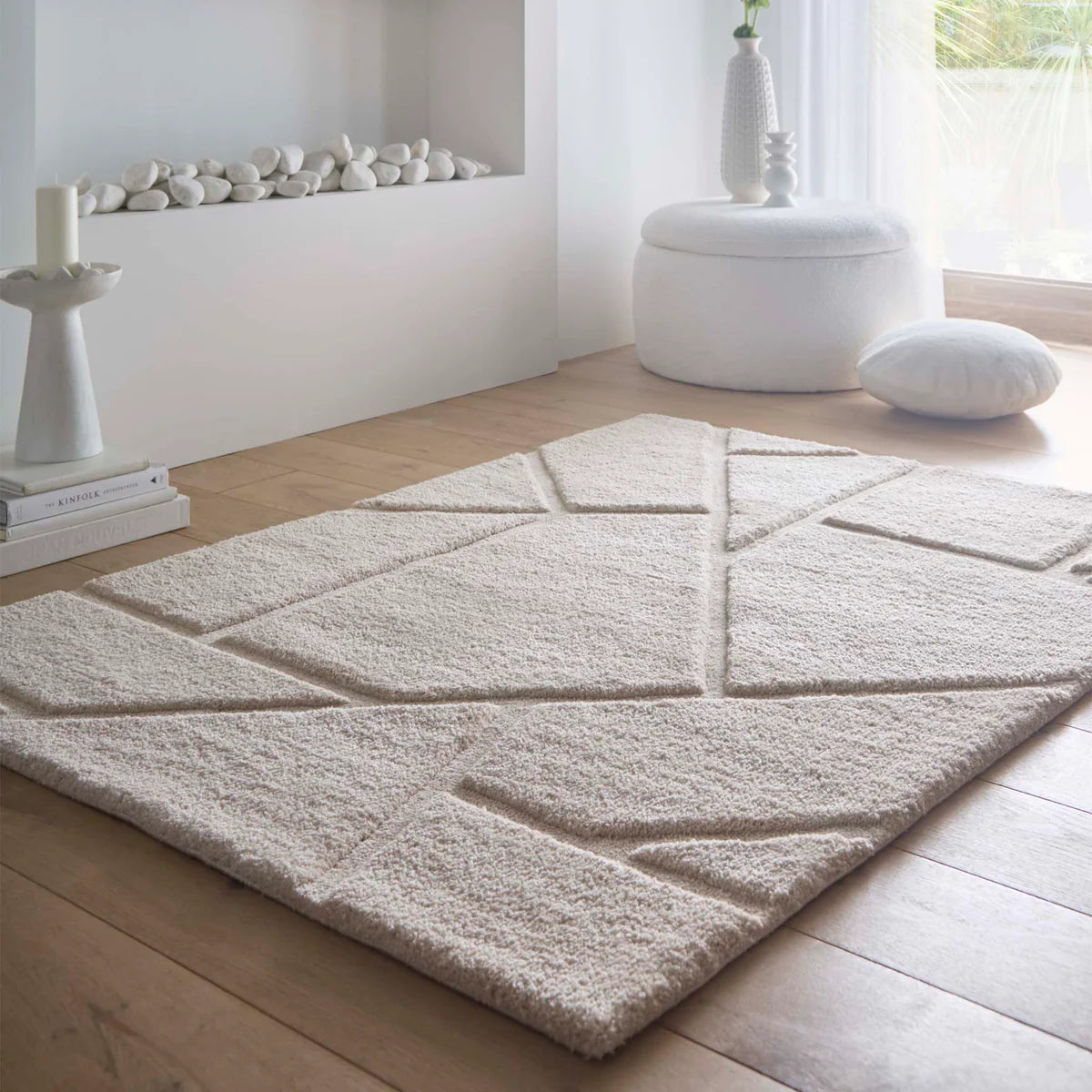 Origins Stack Cream Rug - Abstract Rug For Living Room - Beige Cream ...