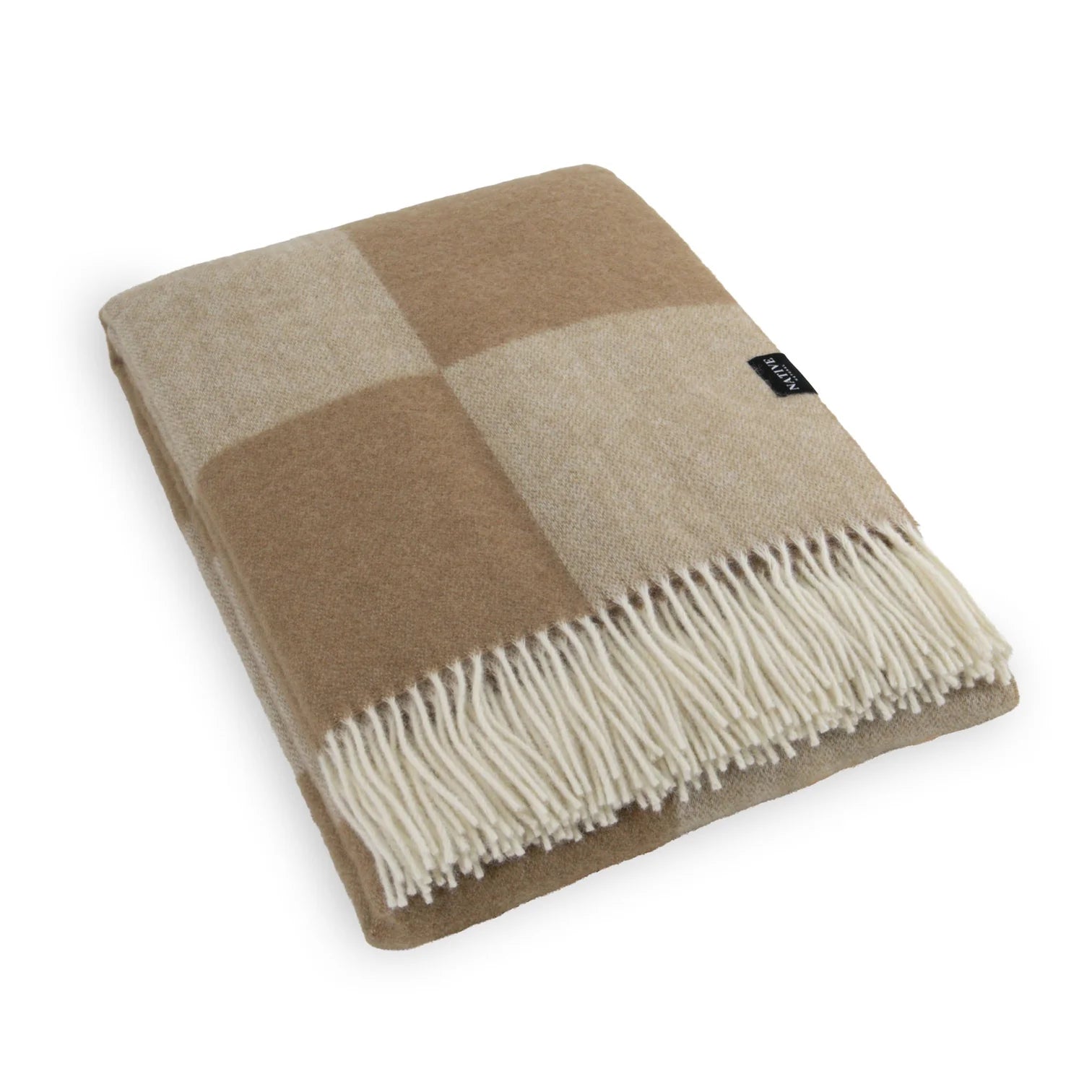 Beige Checkerboard Fine Wool Blanket