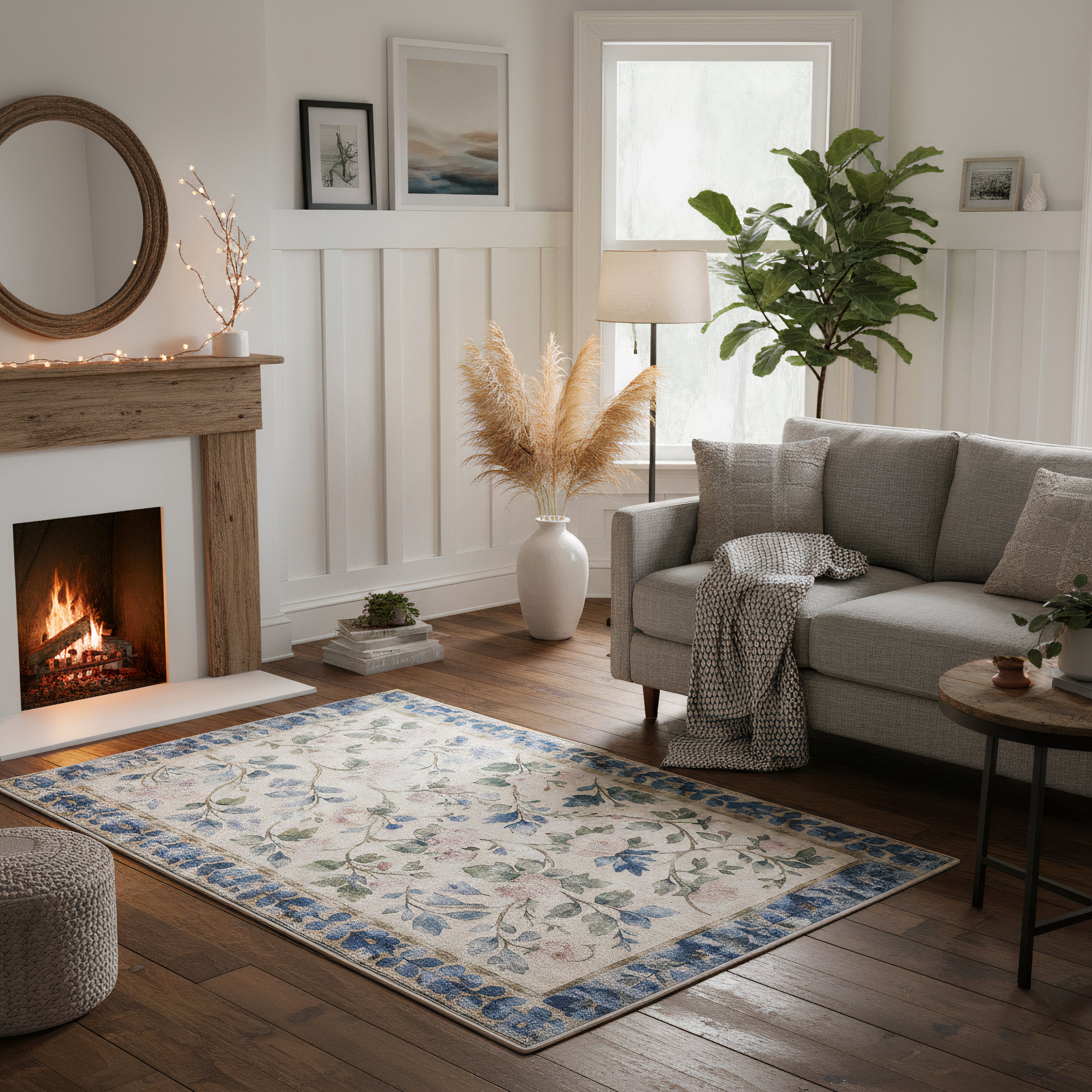 Eco-Washable Rug - Blue Rose