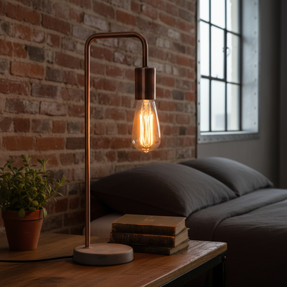 Lampada industriale moderna in rame con base in pietra