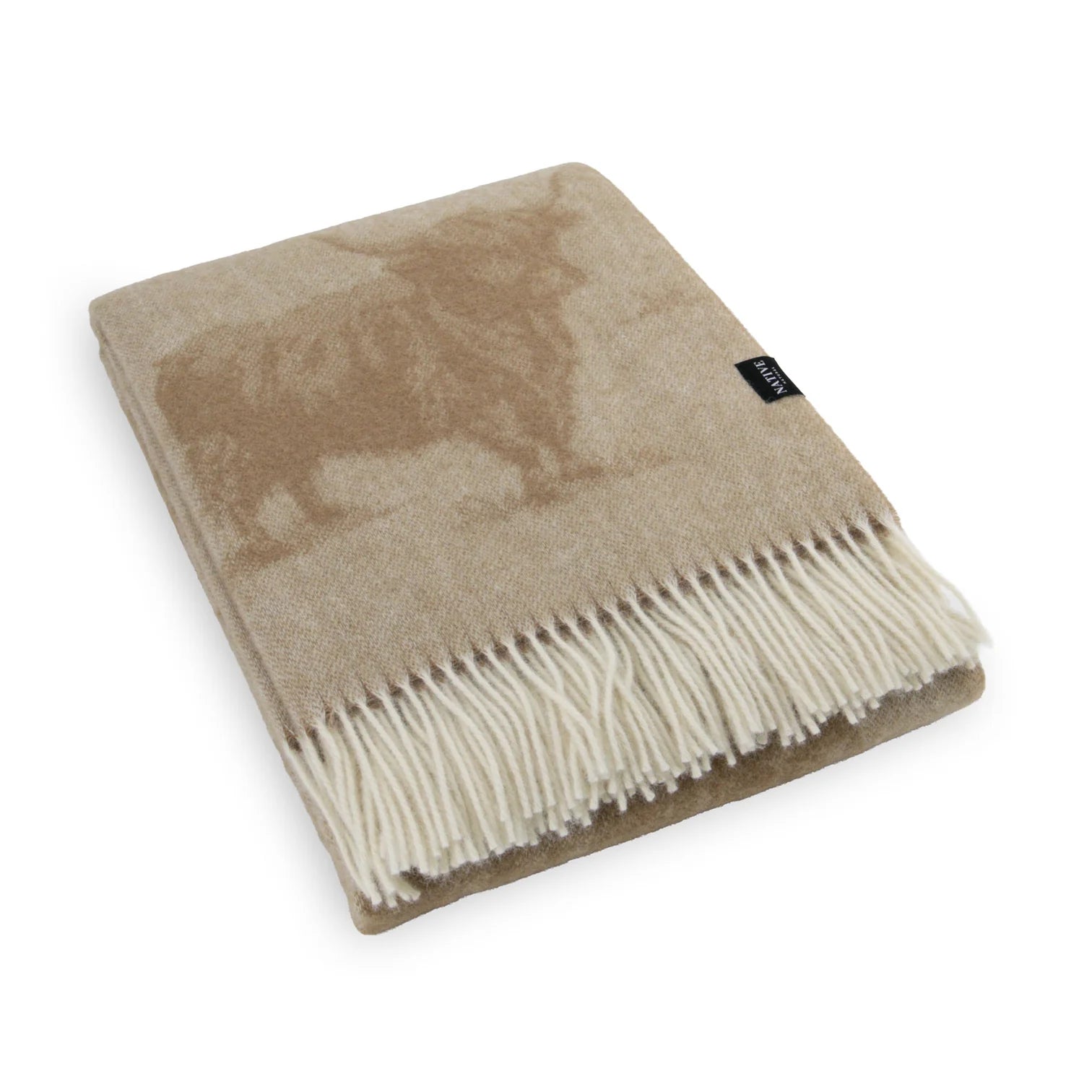 Beige Highland Cow Fine Nature Wool Blanket