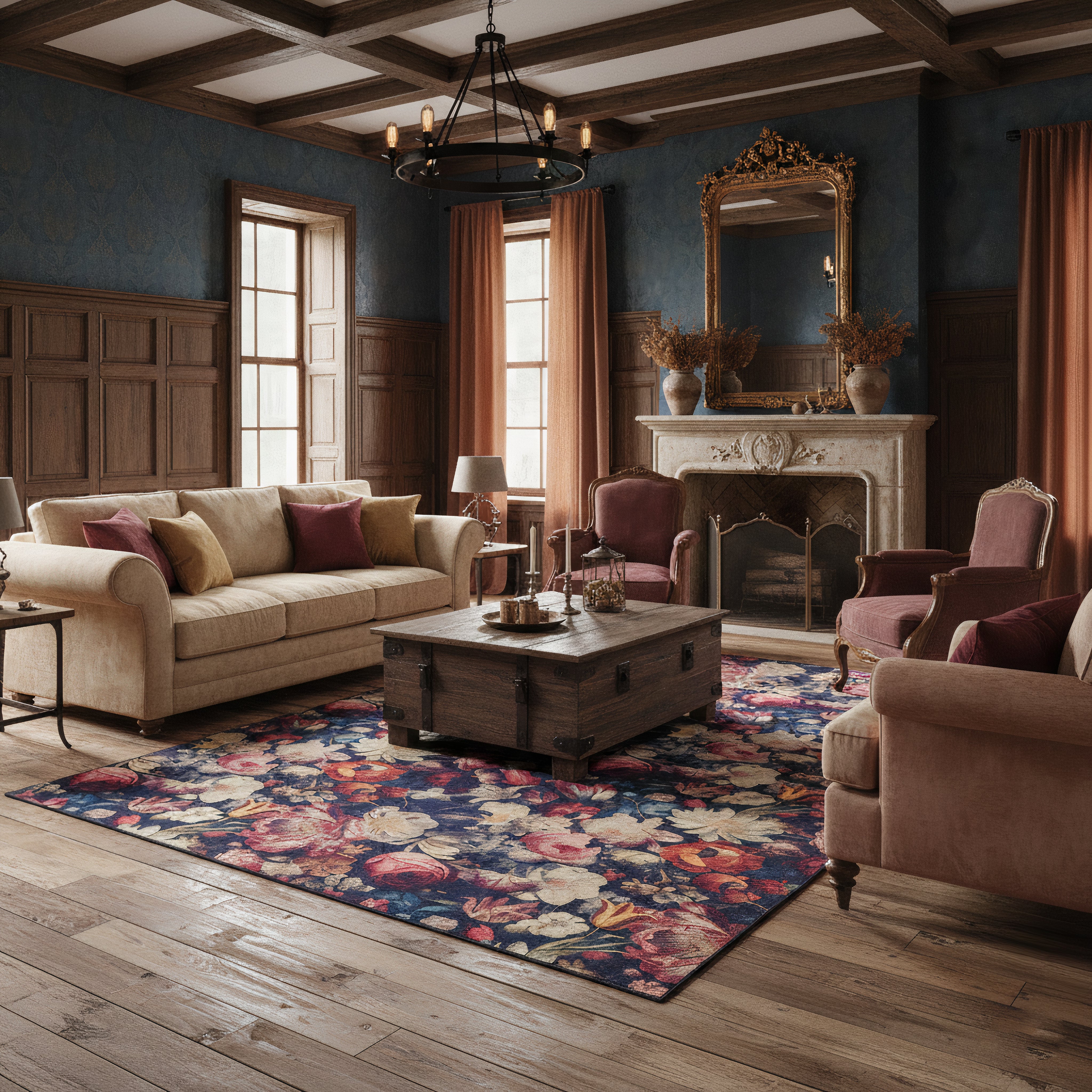 Eco-Washable Rug - Dark Florals