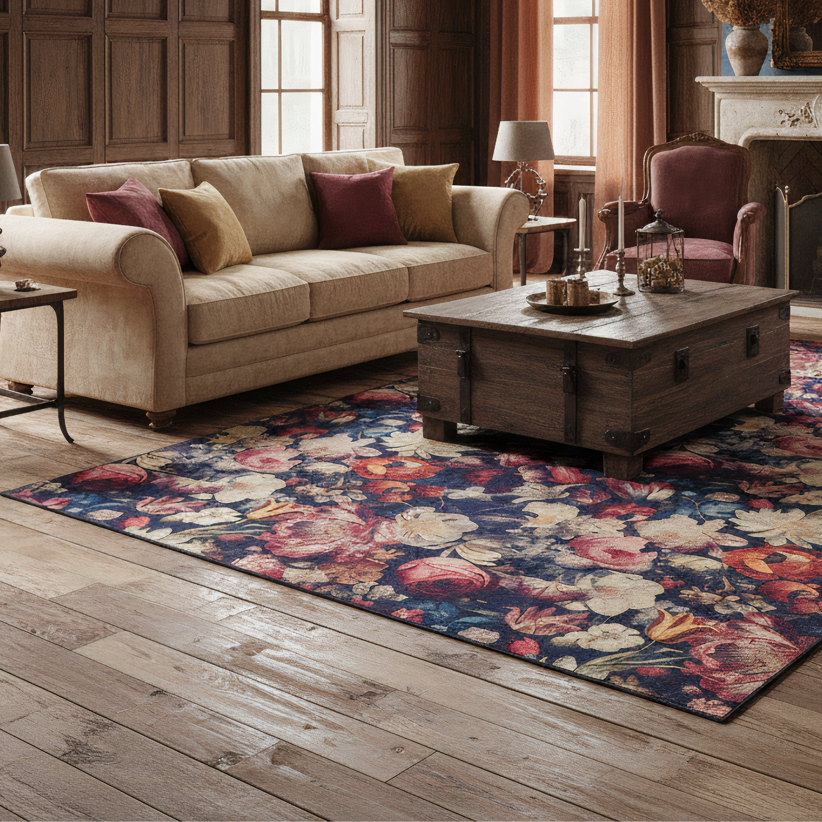 Eco-Washable Rug - Dark Florals
