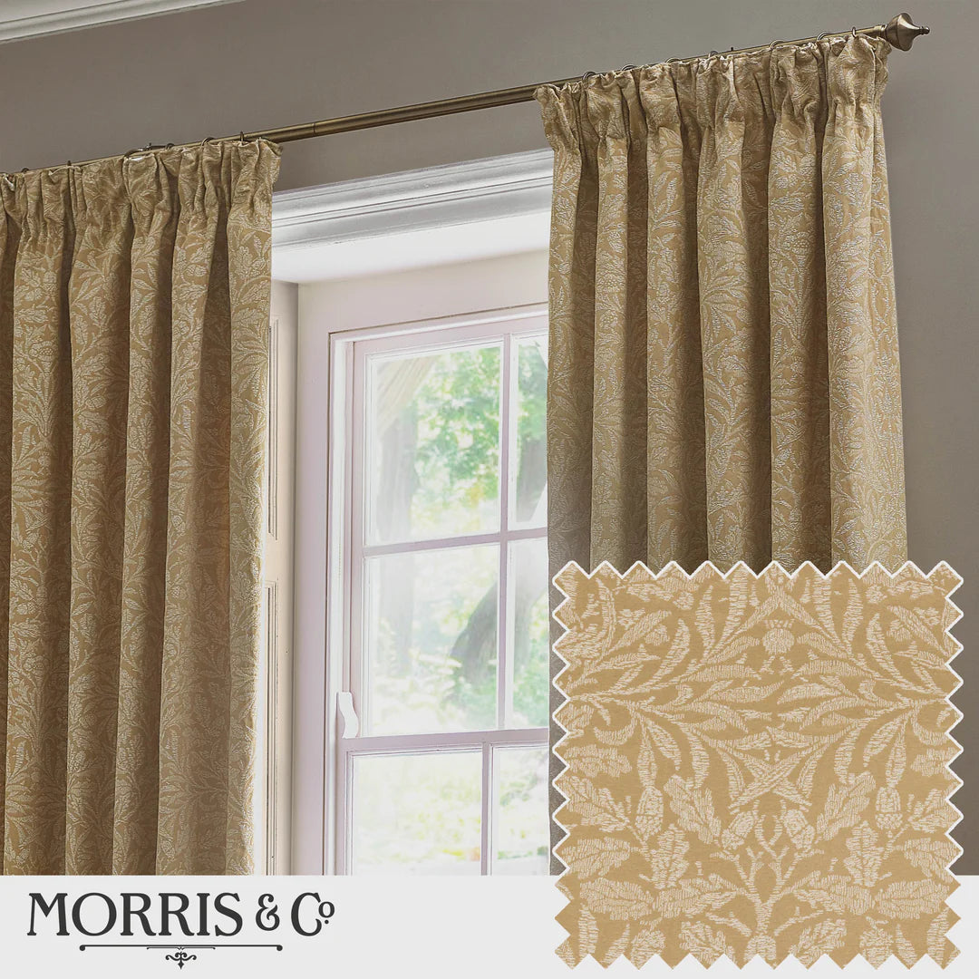 Acorn Tonal Matt Jacquard Pencil Pleat Curtains - Gold