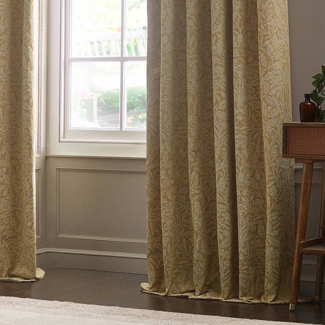 Acorn Tonal Matt Jacquard Pencil Pleat Curtains - Gold