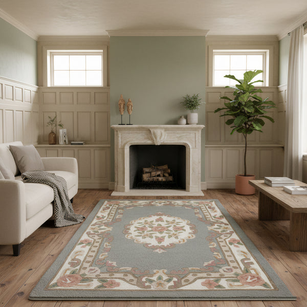 Vintage Motif - Grey Cushioned Wool Rug