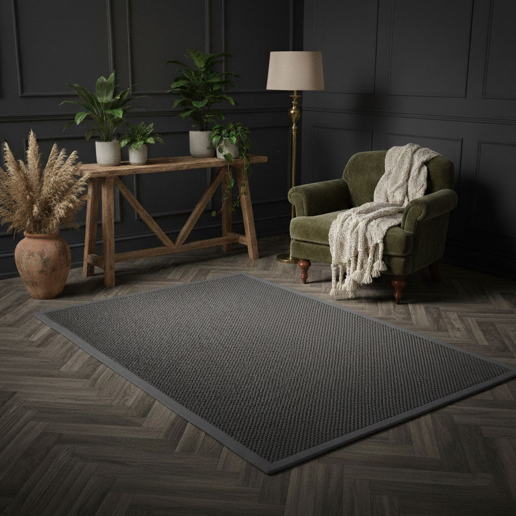 Origins Sisal Rug - Dark Grey With Grey Border