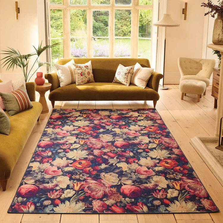 Tapis écologique lavable-Motifs floraux foncés