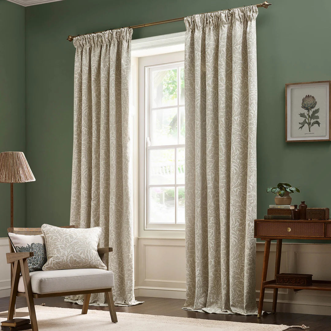 Acorn Tonal Matt Jacquard Pencil Pleat Curtains - Ivory