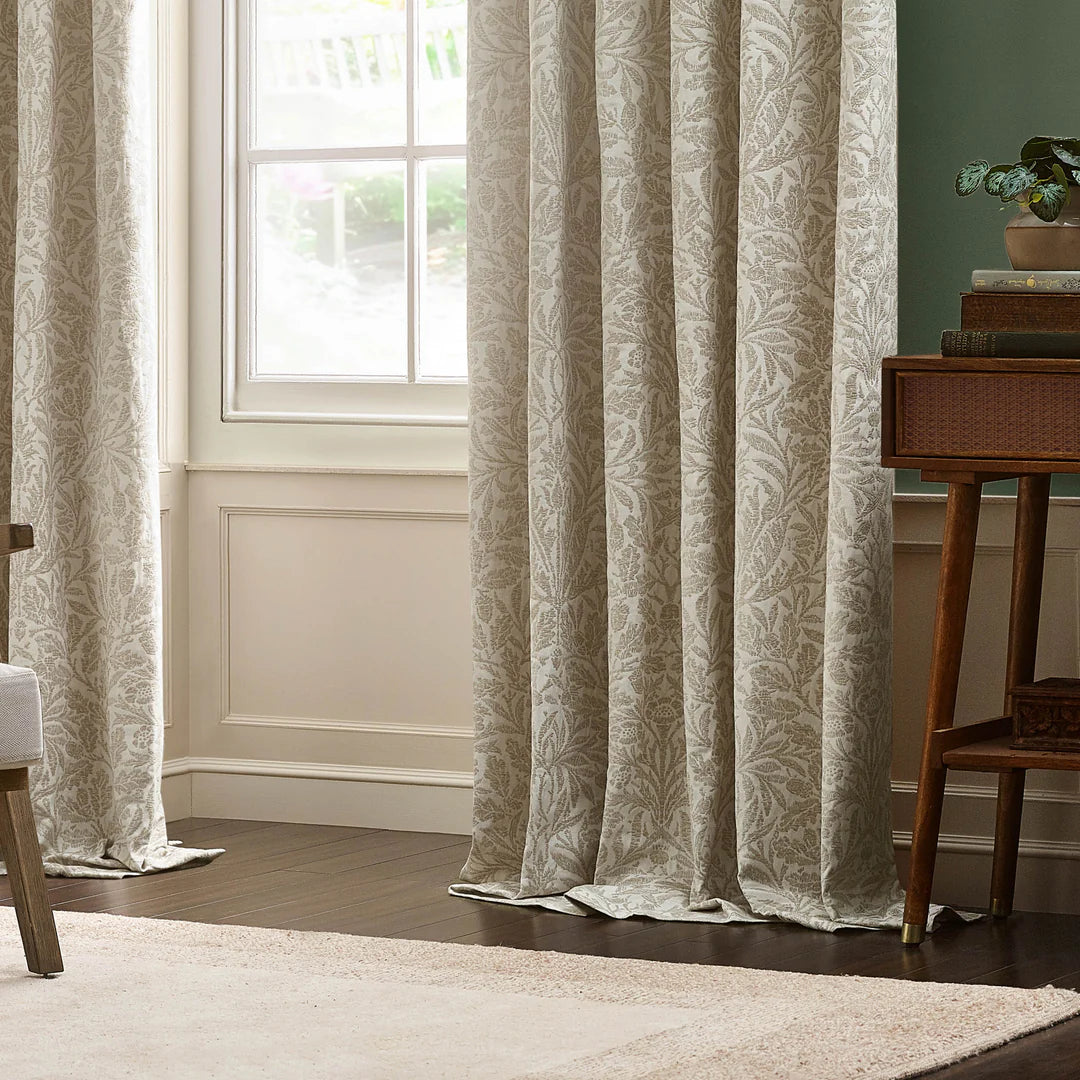 Acorn Tonal Matt Jacquard Pencil Pleat Curtains - Ivory