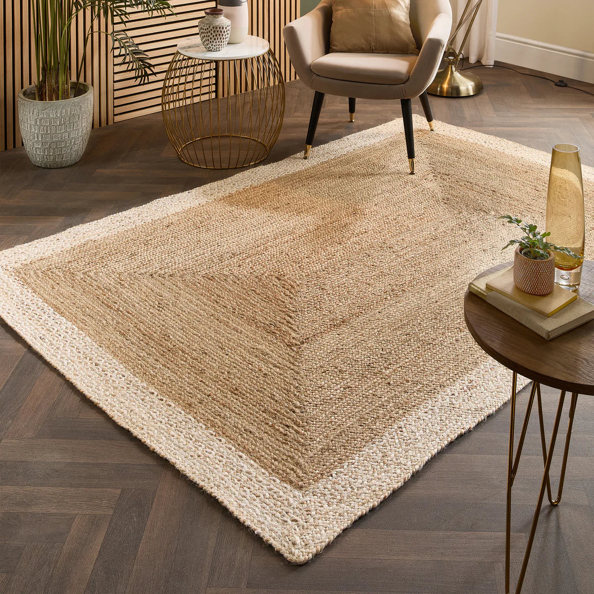 Tapis en jute Origins-Naturel-Avec bordure blanche