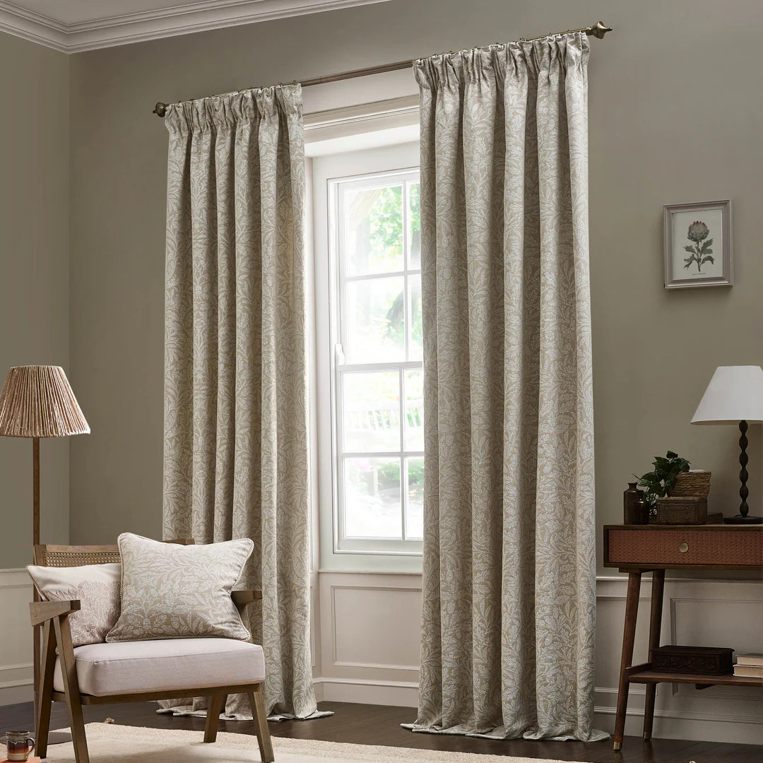 Acorn Tonal Matt Jacquard Pencil Pleat Curtains - Linen