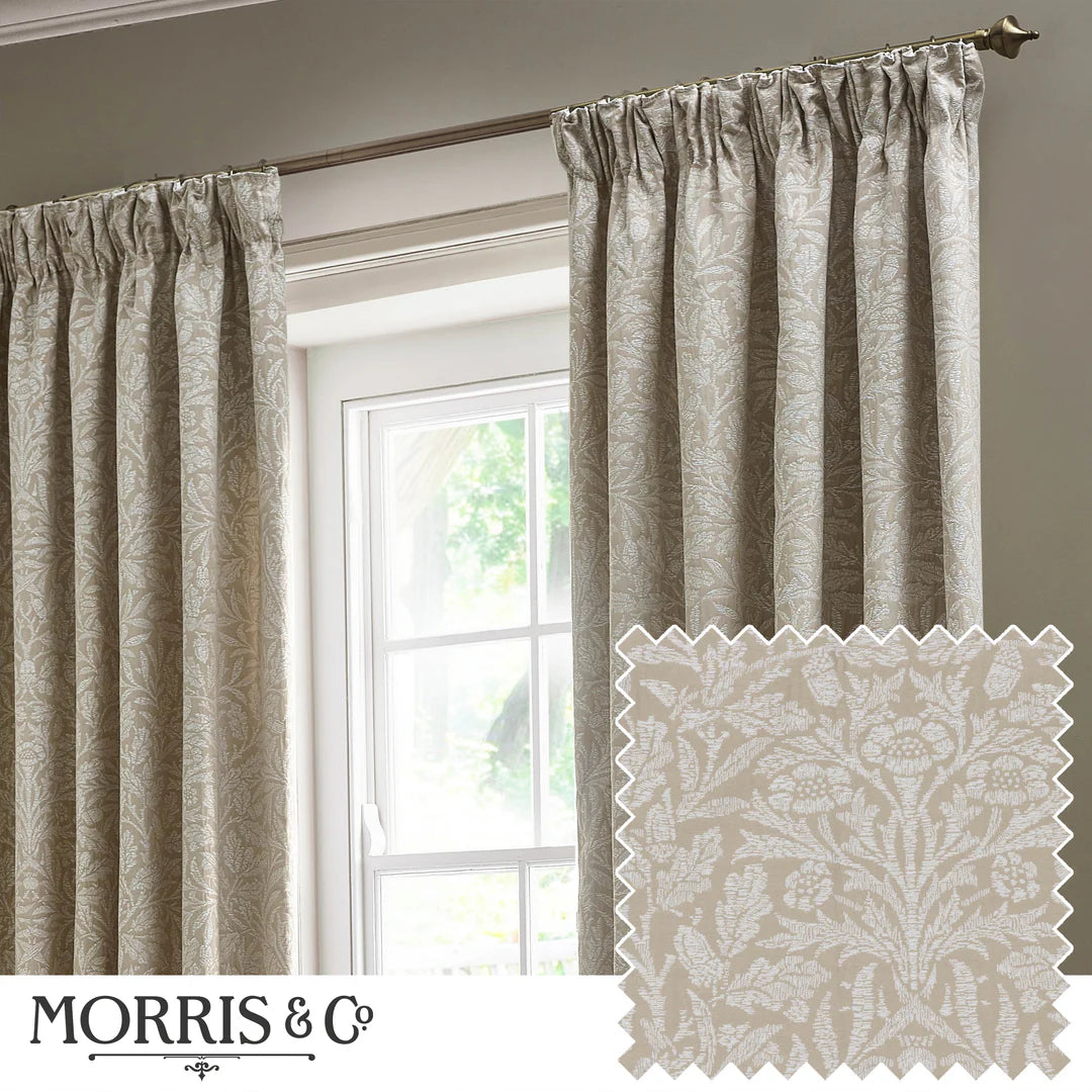 Acorn Tonal Matt Jacquard Pencil Pleat Curtains - Linen
