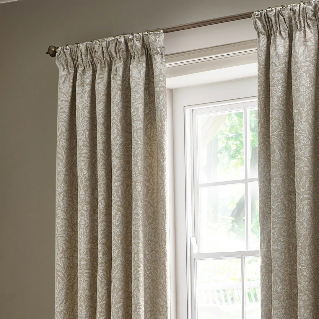 Acorn Tonal Matt Jacquard Pencil Pleat Curtains - Linen