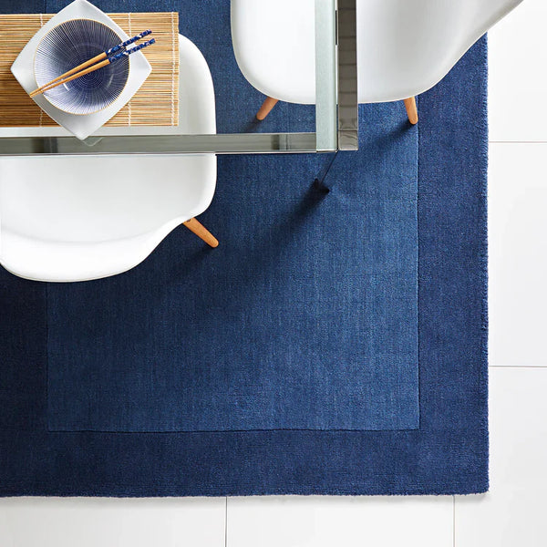 Tappeto Origins Borders 100% pura lana blu navy