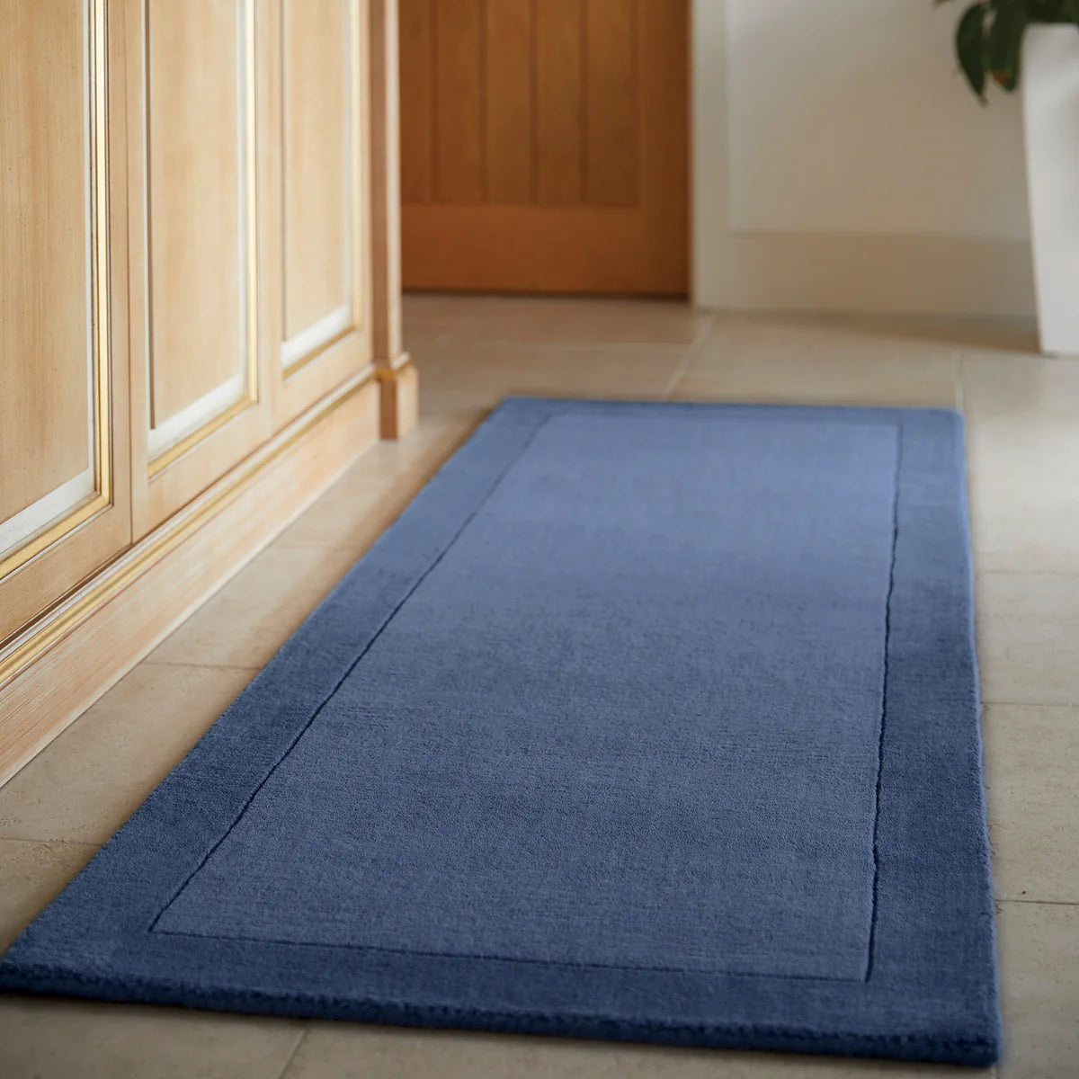 Tappeto Origins Borders 100% pura lana blu navy