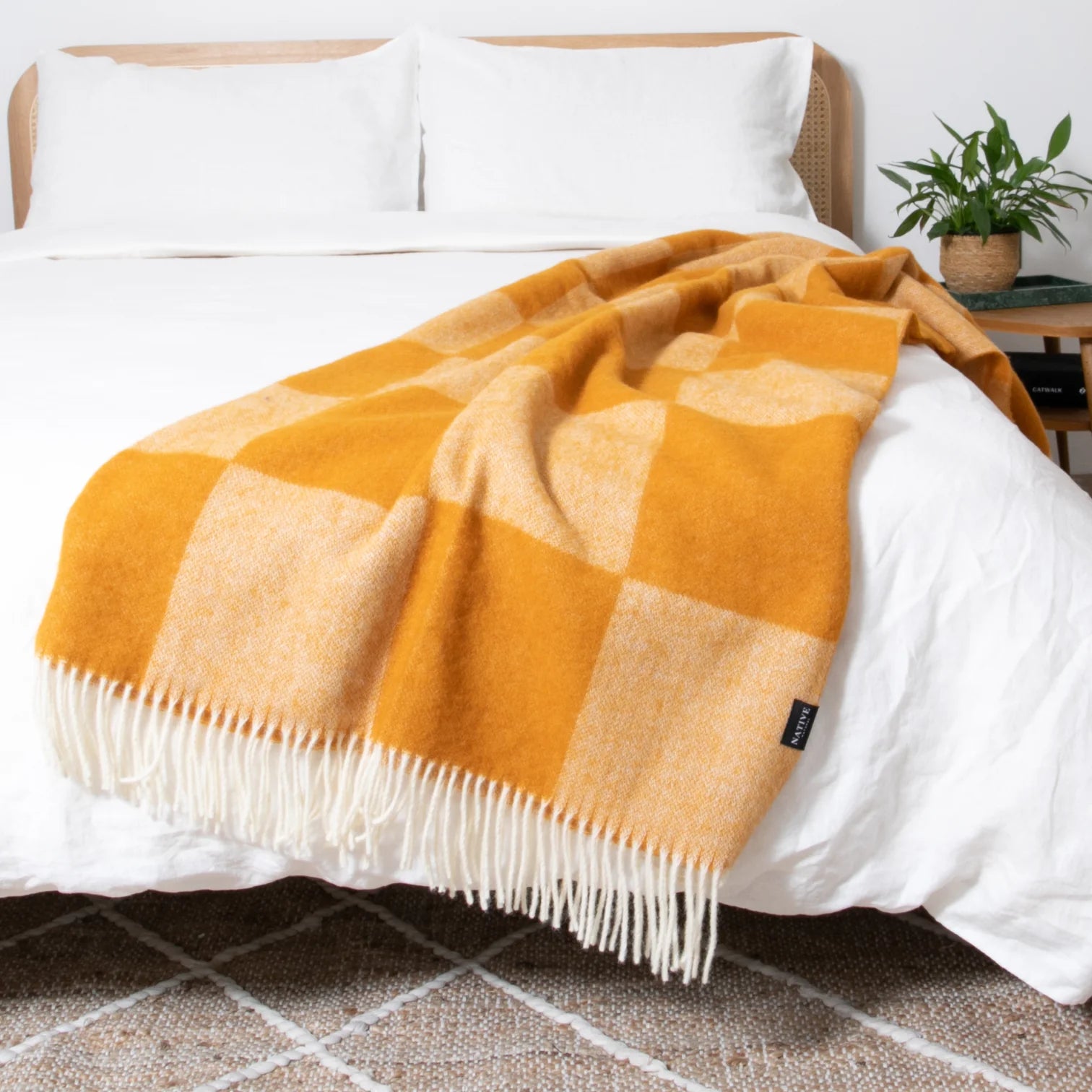 Coperta in lana fine a scacchi arancione