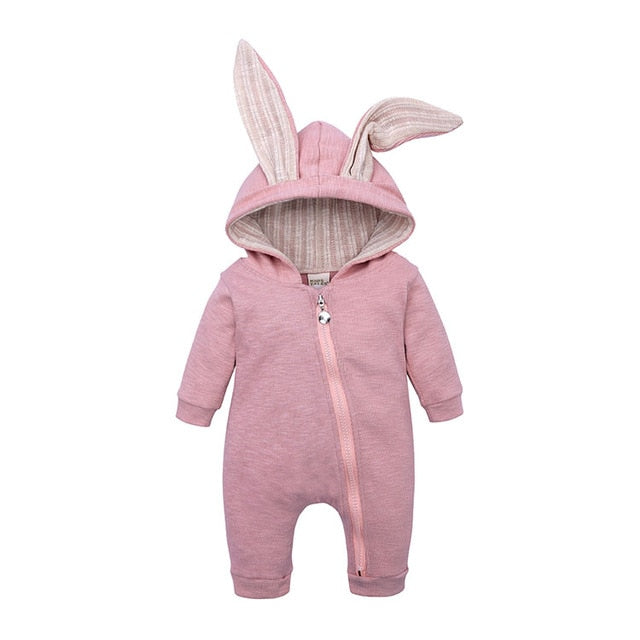 {CLEARANCE SALE} Hooded Rabbit Baby Onesie - Pink 0-3 Months