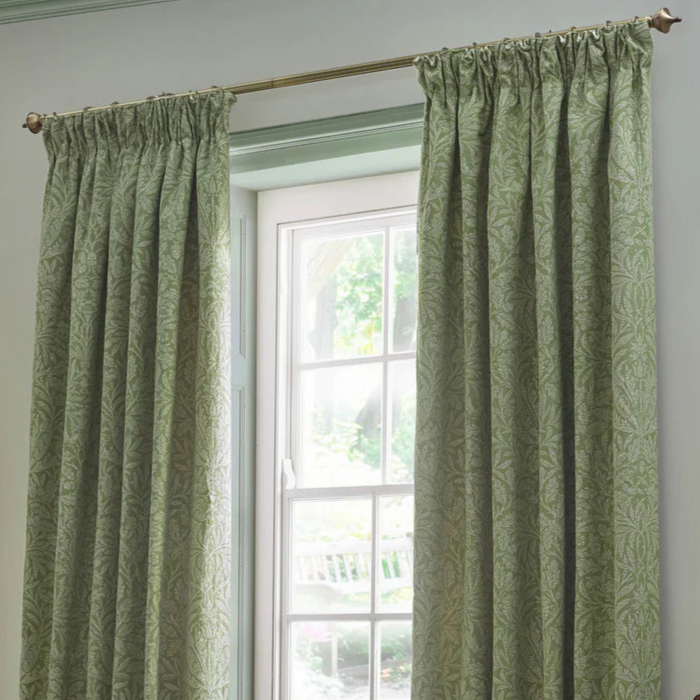 Acorn Tonal Matt Jacquard Pencil Pleat Curtains - Sage